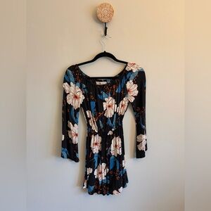 Billabong Black and Blue Floral Long Sleeve Dress